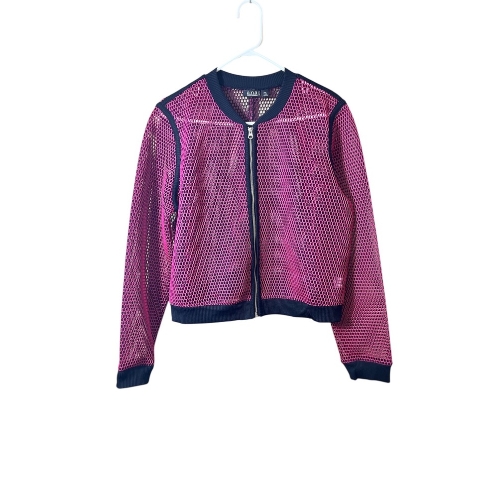 A.N.A Pink &‎ Black Fishnet Mesh Bomber Jacket Size PXL Punk Madonna Style 80's